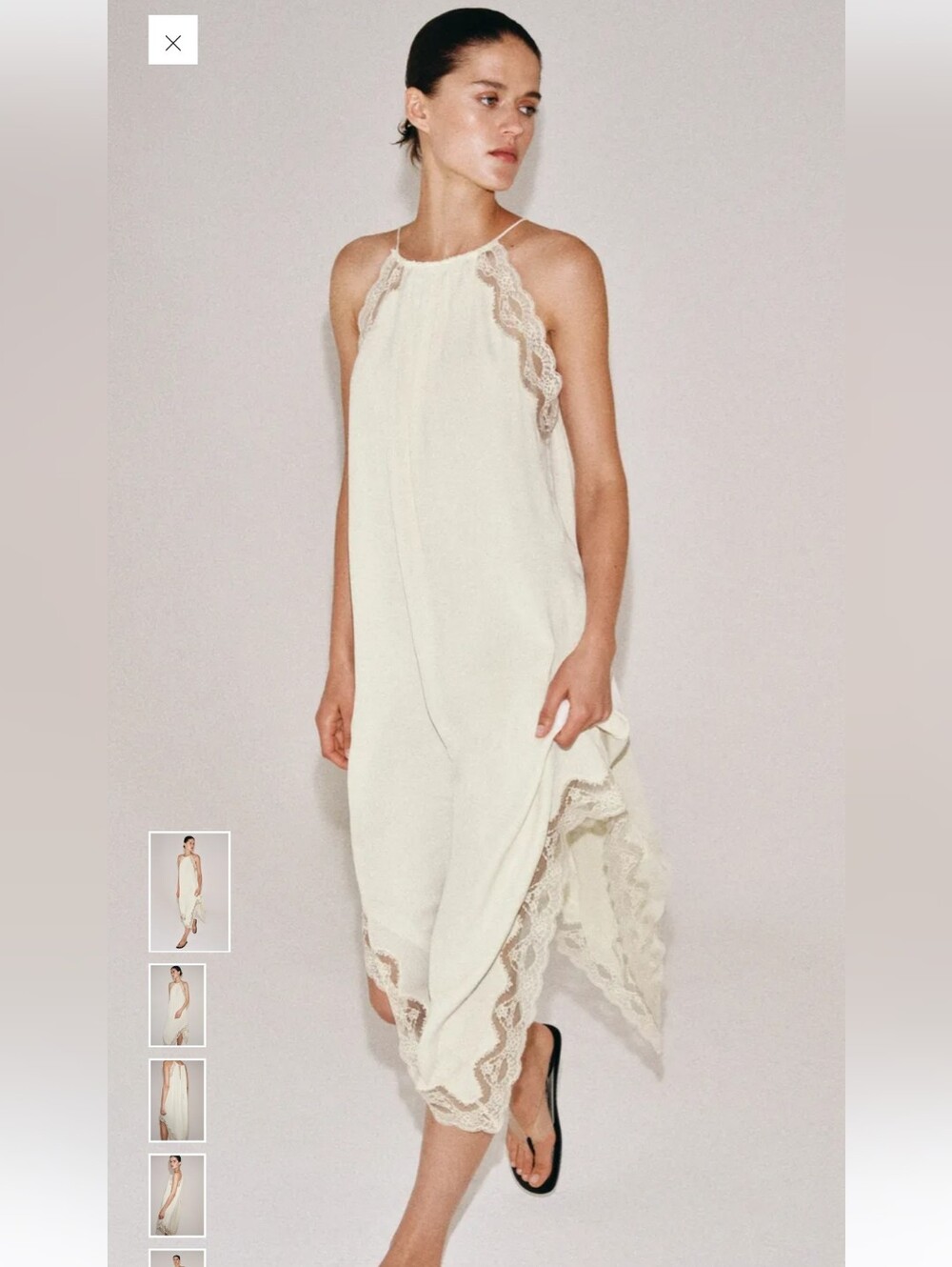 Zara Cream Asymmetrical Lace-Trim Midi Dress